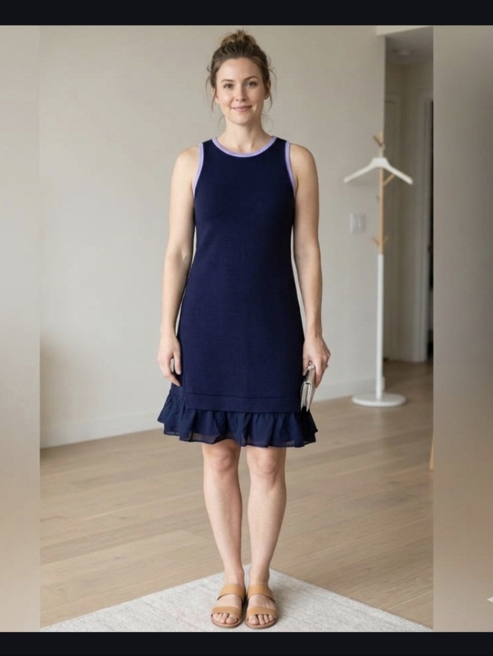 Saturday Sunday By Anthropologie Navy Blue Sleeveless Dress Medium Ruffle Hem XS